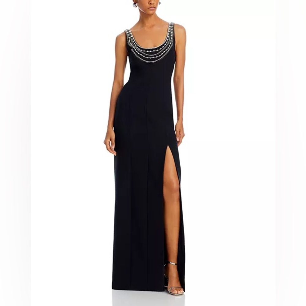 Cinq à Sept Black - April Crystal Embellished Column Gown in Black - Size 2